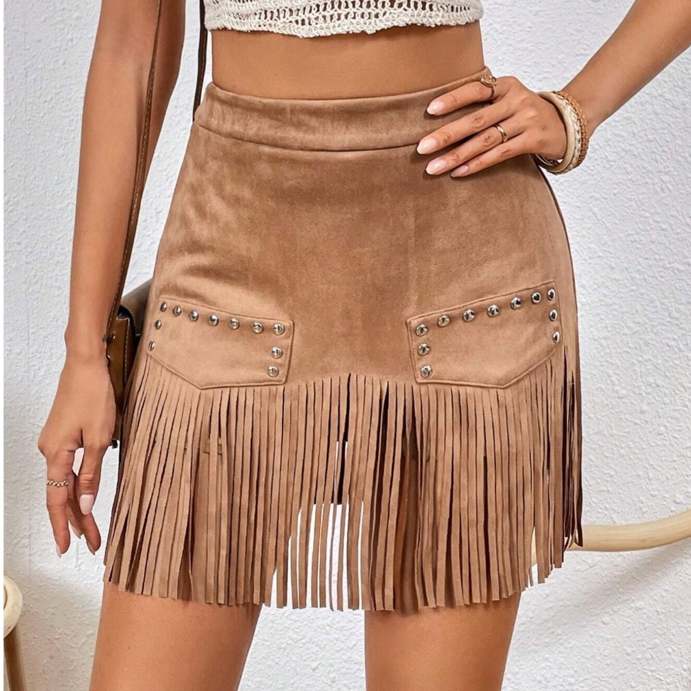 BellanBlue Brown Fringed Mini Skirt Night Out